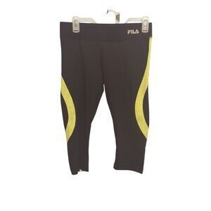 Fila Women's Small Running Sport Capri Leggings Black With Lime Green Sides